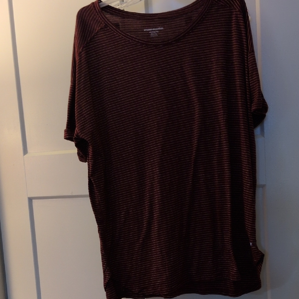 Amazon Essentials Burgundy Striped Tee